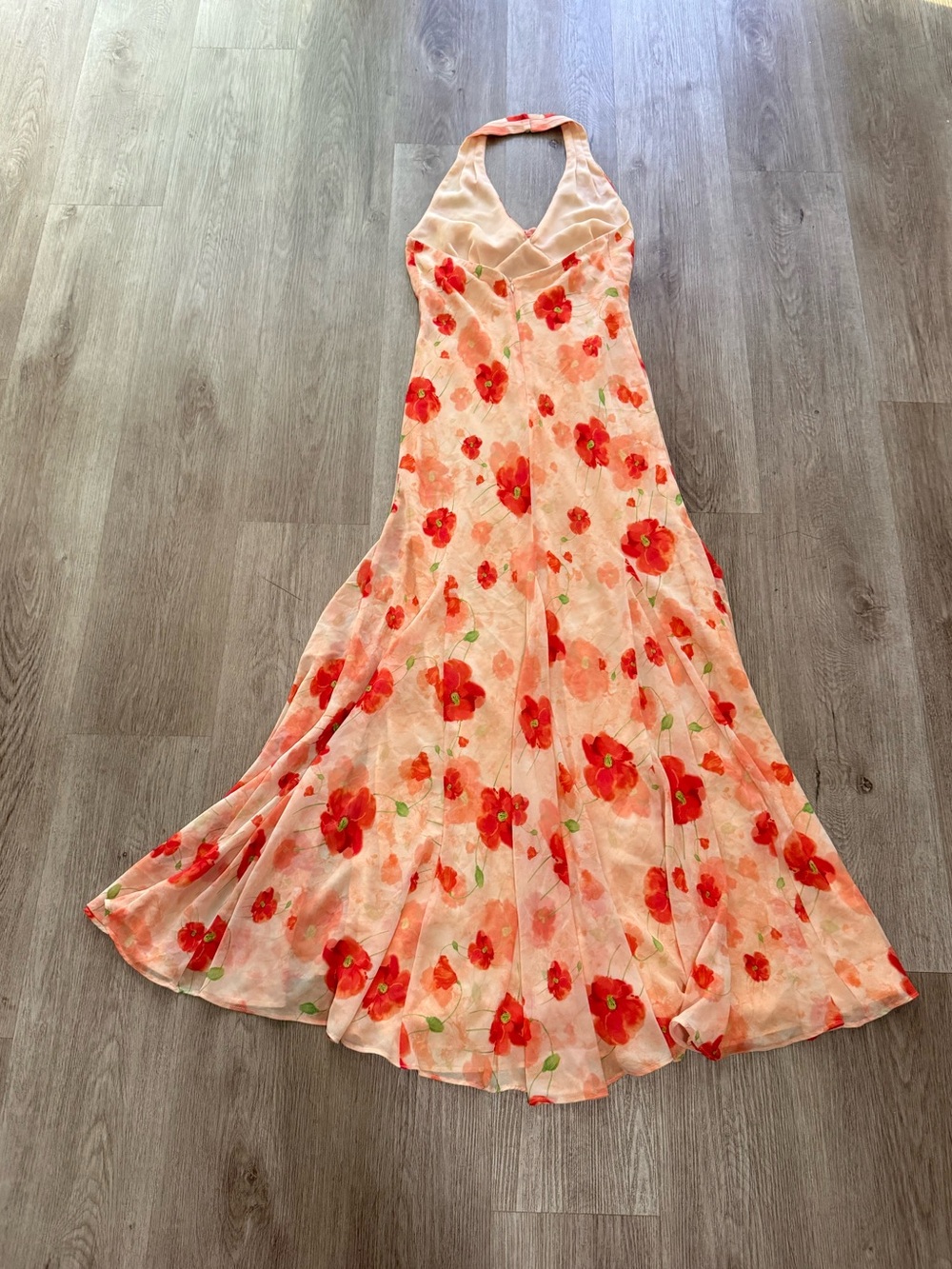 astra the lable yasmeen orange floral halter deep v-neck maxi summer dress small - Picture 3 of 5